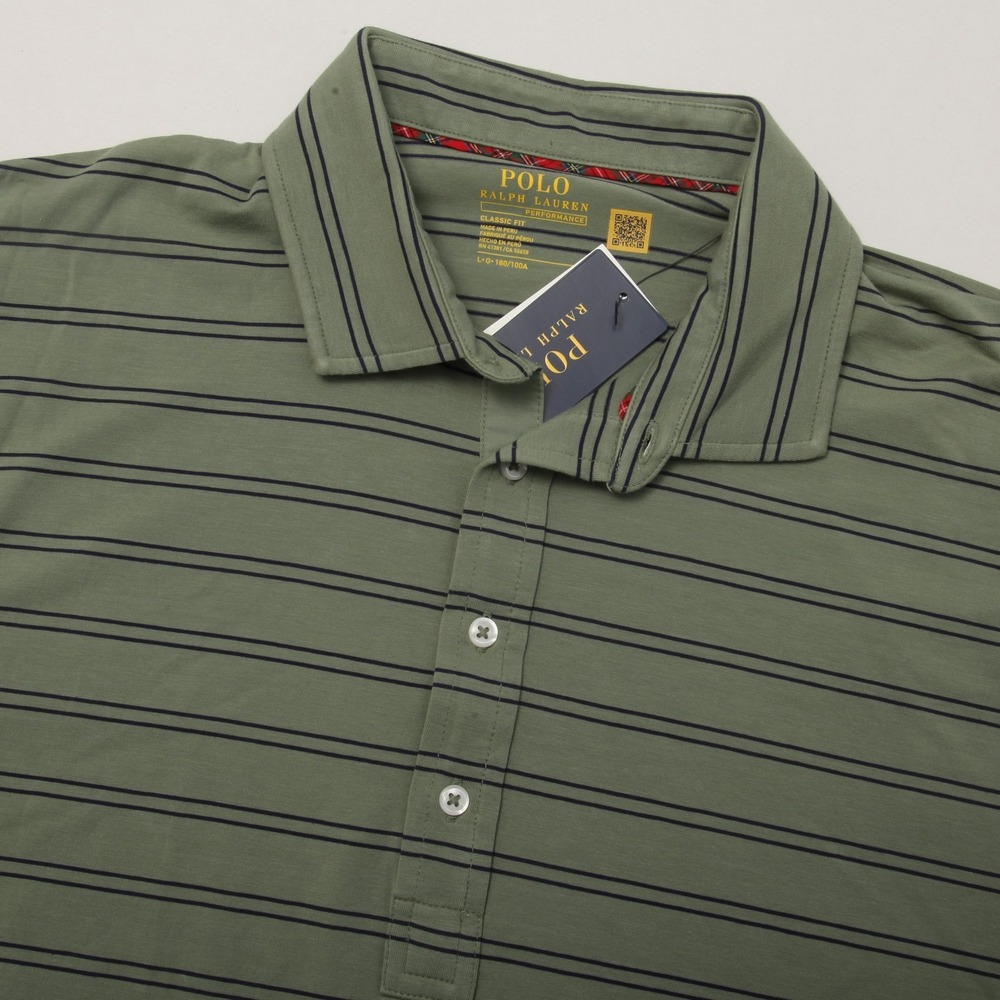 Polo Ralph Lauren Performance Classic Fit Striped Polo Shirt Men's Size L Green